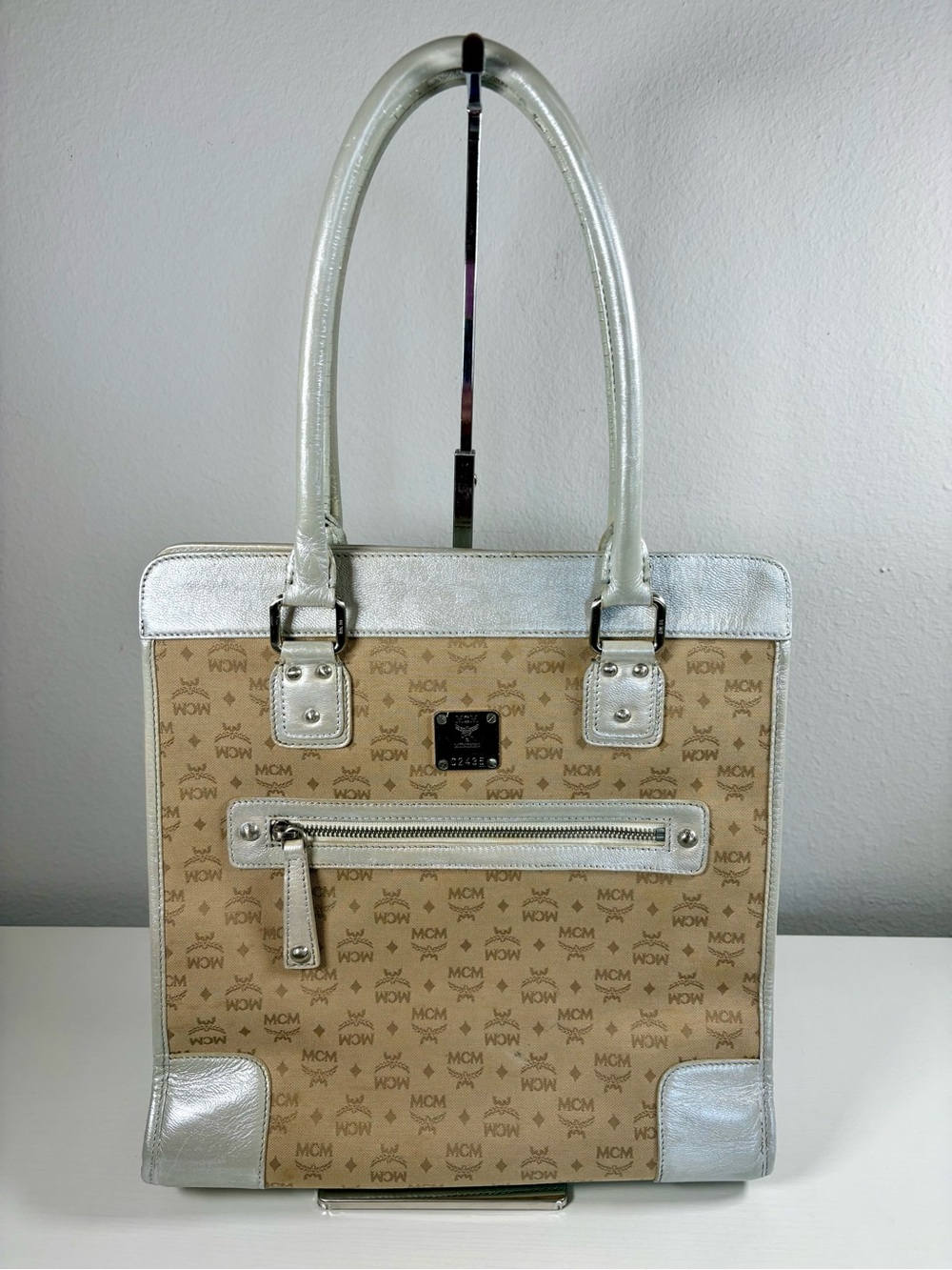 MCM Visetos Monogram Leather & Canvas Tote